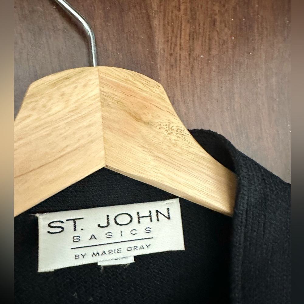 Vintage ST. JOHN Basics Santana Knit Open Front Long Cardigan in Black Sz S - Picture 11 of 16